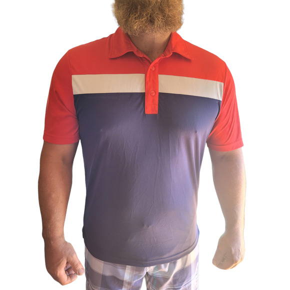Cutter & Buck CBUK Mens Red White Blue Polo Shirt Size Large Colorblock Golf USA - Picture 9 of 10